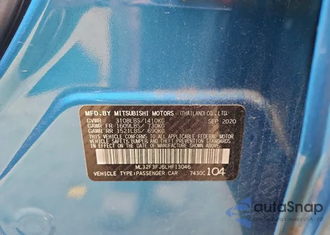 2020 Mitsubishi Mirage G4 Es from USA, damaged, VIN ML32F3FJ6LHF13046